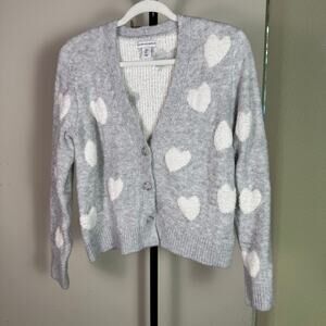 Cupcakes and Cashmere Jacquard Heart Cardigan Gray White Small Coquette Soft